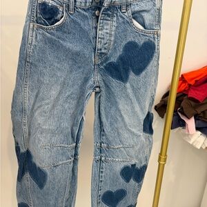 We The Free Blue Heart Pattern Flare Jeans